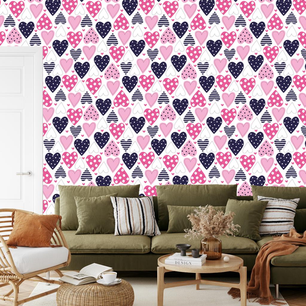 Colorful Hearts Wallpaper for Living Room and Bedroom 50x1000
