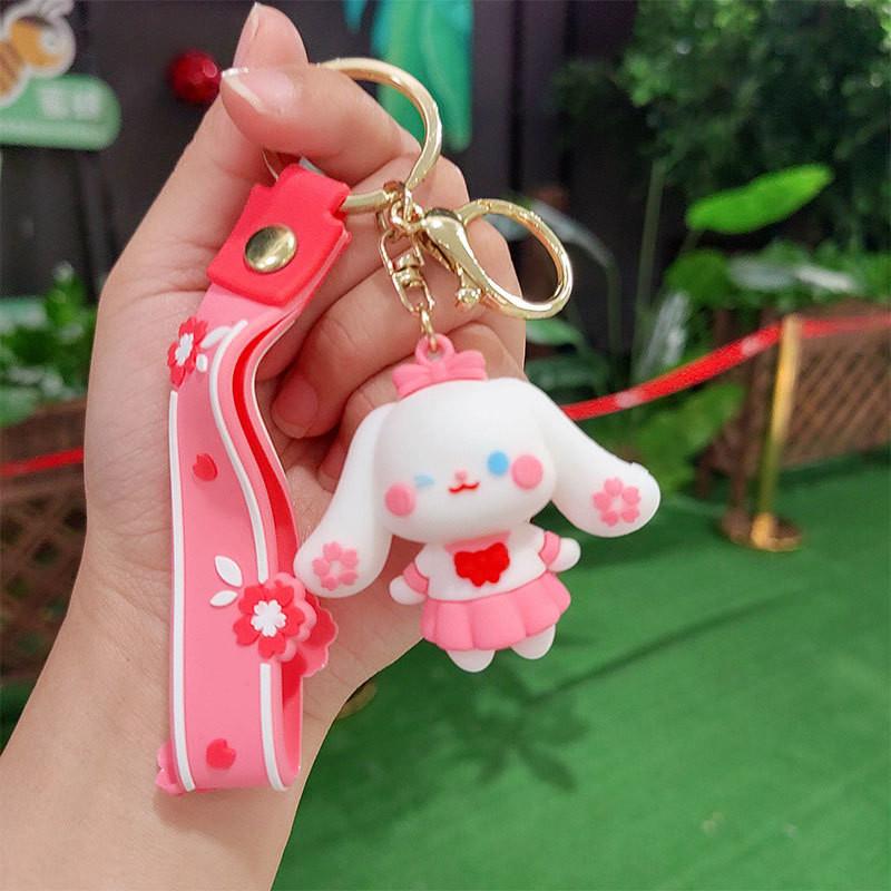 Adorable Cartoon Silicone Keychain Trinket Cute Cat Wolf Keyring For Gifting