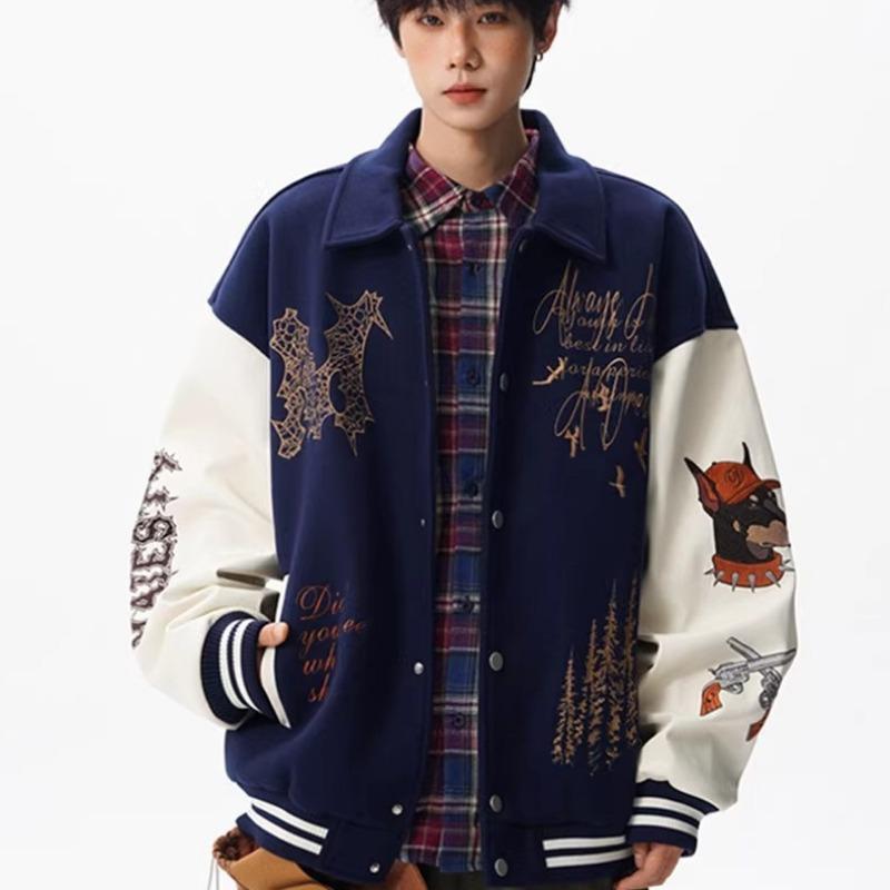 Men S American Style Loose Thick Red Baseball Jacket
