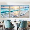 3 PIÈCES Peinture sur Toile Moderne sans Cadre Coucher de Soleil sur la Plage Affiches Naturelles de Mer et Art Mural Imprimé pour Salon Chambre Décoration de Maison