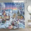 Winter Christmas Shower Curtain Funny Snowman Xmas Trees Fireplace Truck Forest Snowy Scene New Year Holiday Home Bathroom Decor