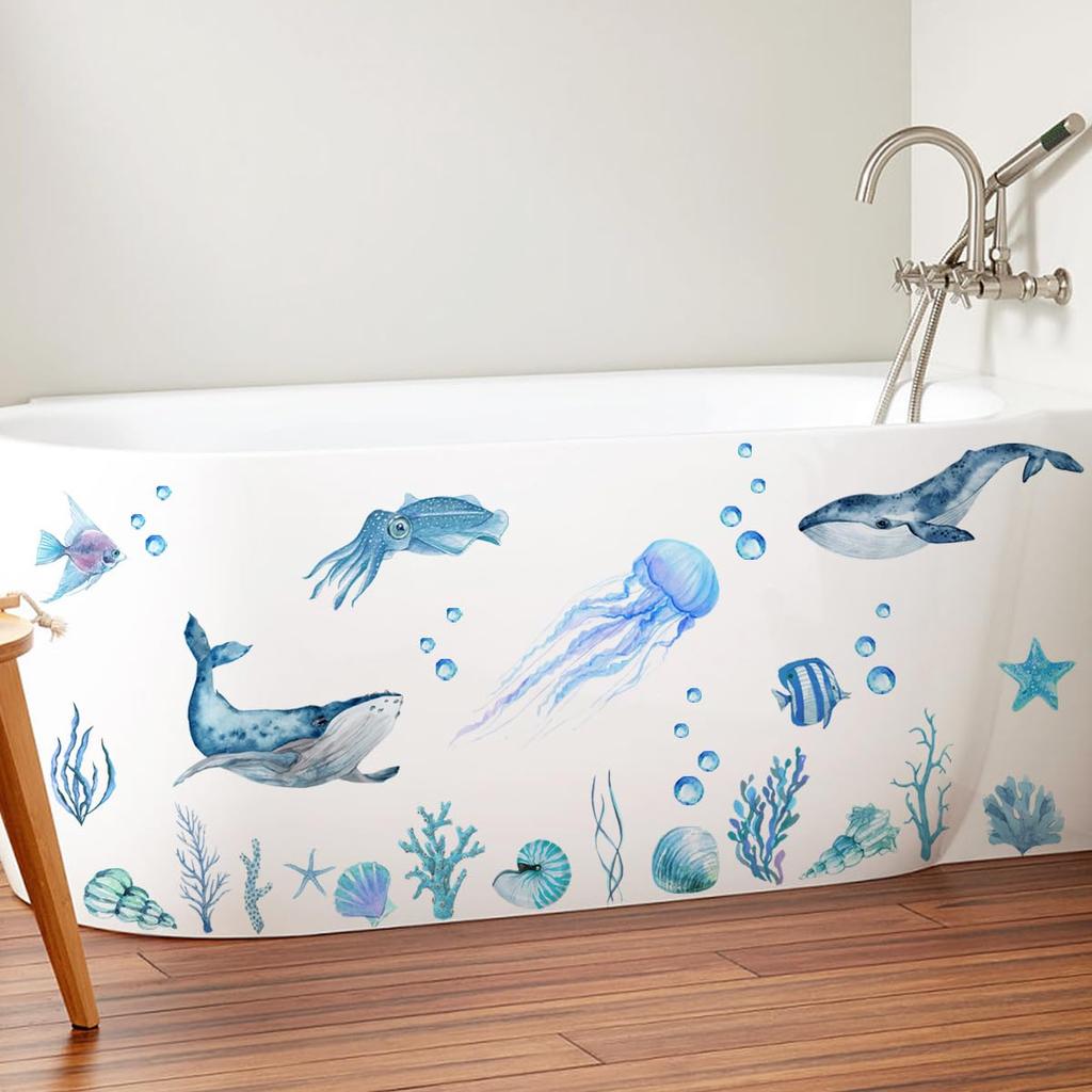 Stylish Aquarium Wall Stickers Featuring Sea and Waterproof and Perfect for Study and Creatures, Whales, Jellyfish, Fish. Removable. Kids' Rooms,
