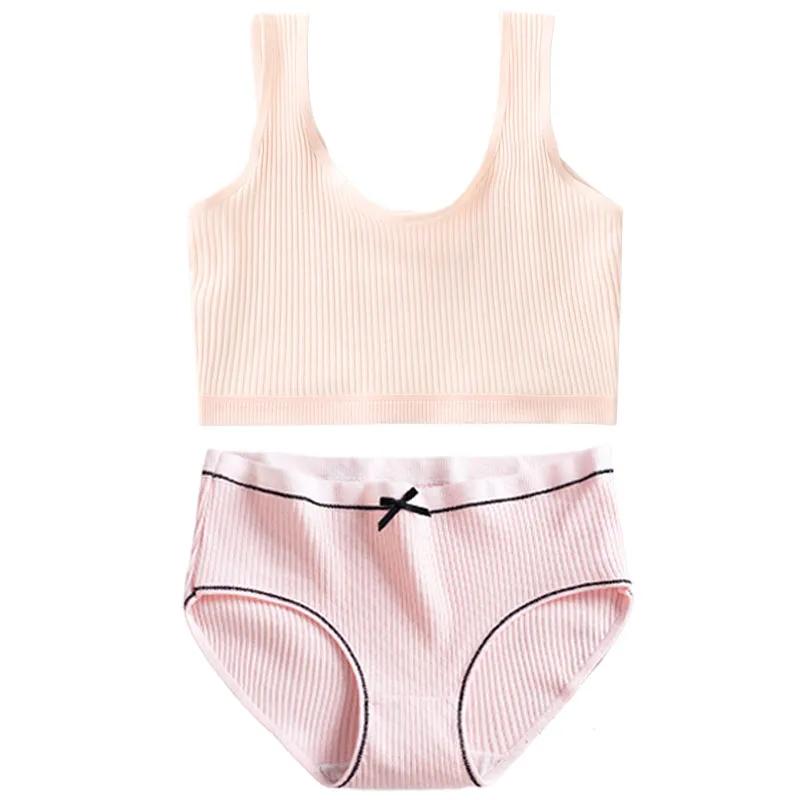 Seturi de chiloți și sutiene pentru fete din bumbac pentru fete adolescente, sutien de antrenament din bumbac, set de chiloți, solid pentru copii, sutien sport, slip Lenjerie de corp