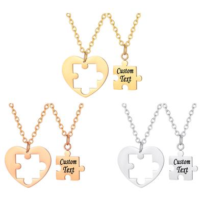 Custom Words Name Puzzle Couple Necklace For Women Stainless Steel Personalized Name Valentine's Day Gift