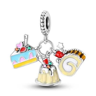 Pudding Cake Dessert Pendants Copper Original Beads Fit Original Charms Bracelet Beads Jewelry Gifts For Women
