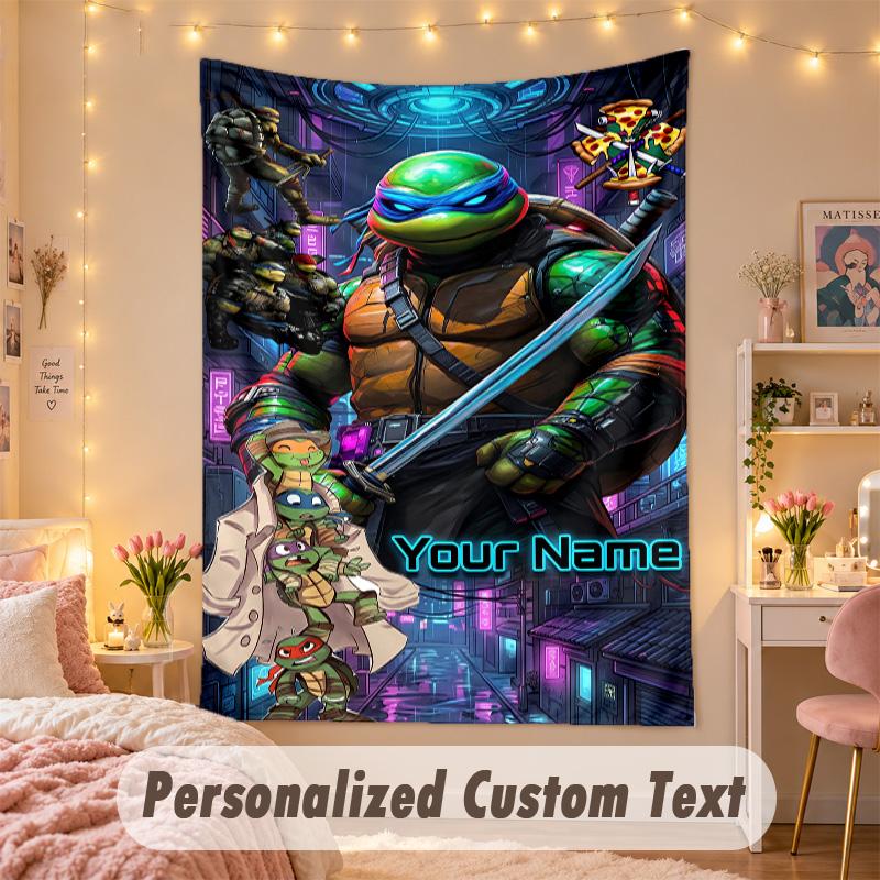 Custom Personalized Tapestry,Teenage Mutant Ninja Turtles Print Custom Name Text Wall Art Hanging for Bedroom