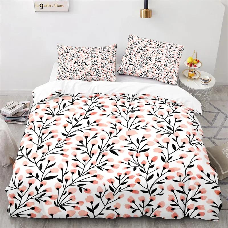 Exotic Floral Duvet Cover Abstract Geometric Bedding Set Microfiber Flowers Leaves Comforter Cover King For Girls Adult Bedroom