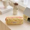 Checkered Cute Bow Travel Makeup Pouch with Zipper Toiletry Bag Cotton Quilted Cosmetic Organizer Case for Women and Girls