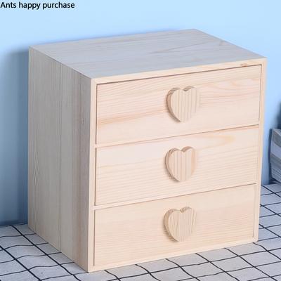 Caja de almacenamiento de madera maciza, cajón multicapa, caja de madera con asa en forma de corazón, organizador de escritorio de oficina, gabinete de almacenamiento decorativo
