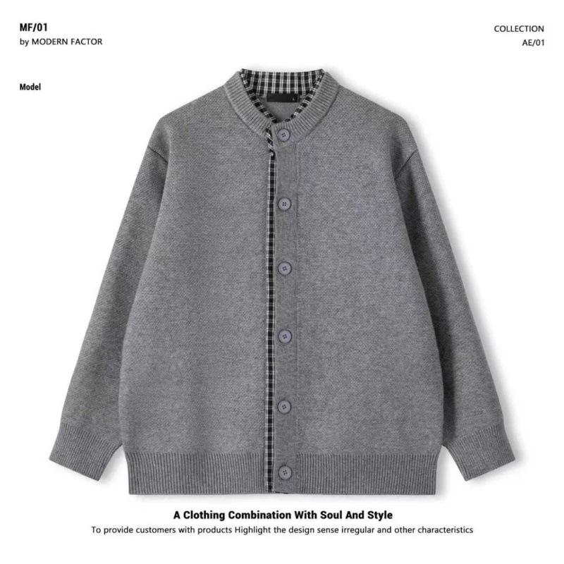 Loose Plaid Patchwork Fake Two Piece Knit Cardigan Sweater For Men