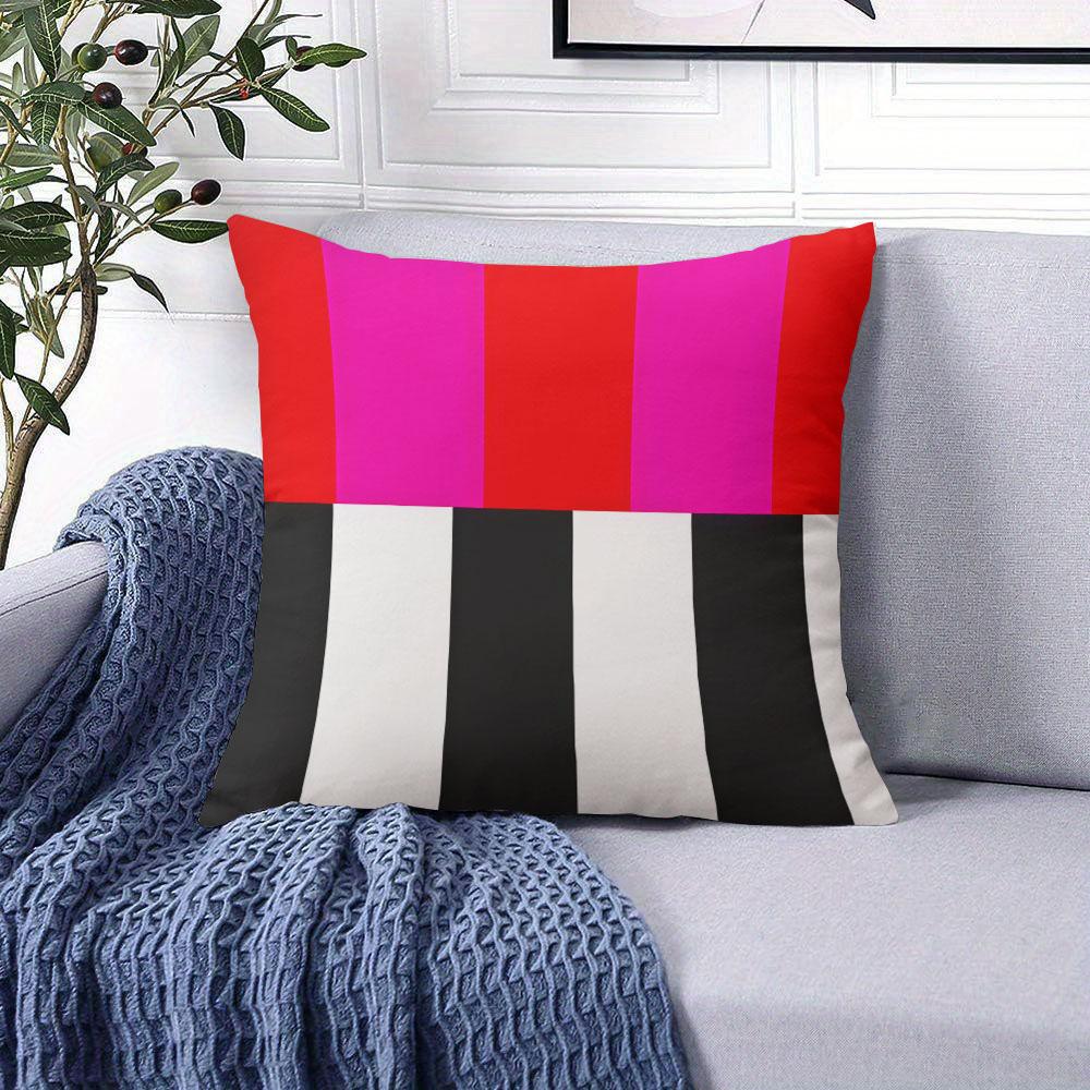 Color - Block Stripes Square Jacquard Pillow Cover for Sofa Office Waist Cushion Cover Home Decorative Pillowcase