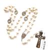 Catholic White Beads Rosary Necklace Virgin Mary Medal & for Cross Pendant Favors for Baptism Communion Weddings Party