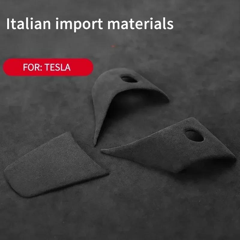 3Pcs/Set Alcan tara Suede For Tesla Model Y Model 3 Car Steering Wheel Panel Cover Trim Stickers Frame Modification Accessories