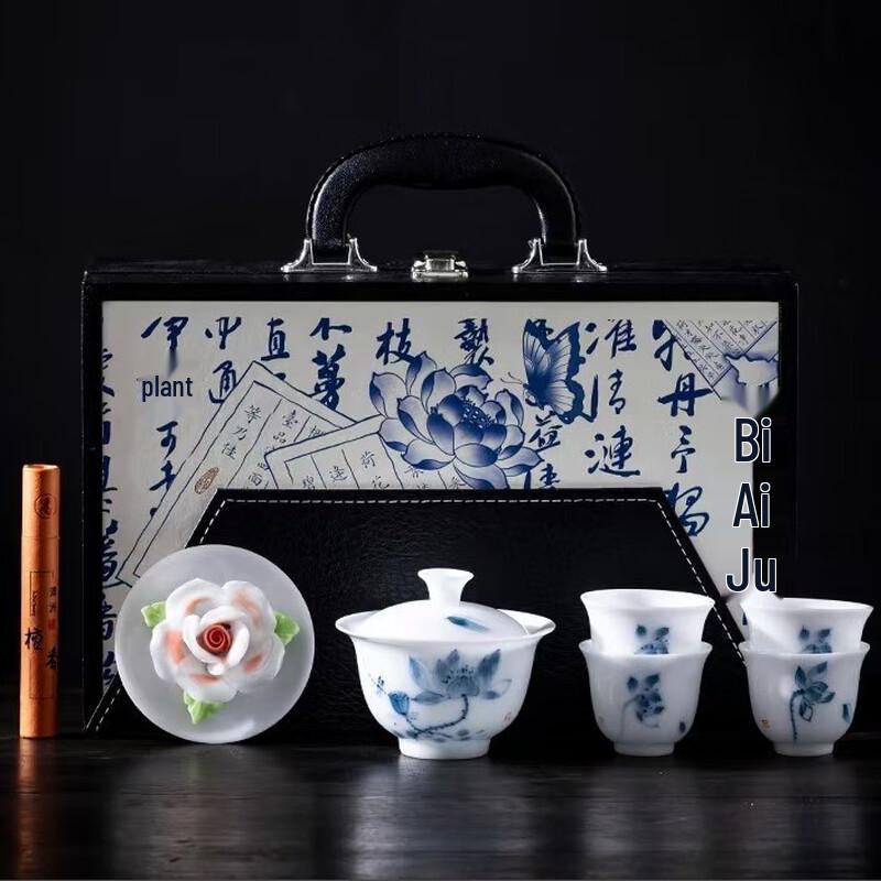 Master Hand-painted Lotus Ice Jade Kung Fu Tea Set