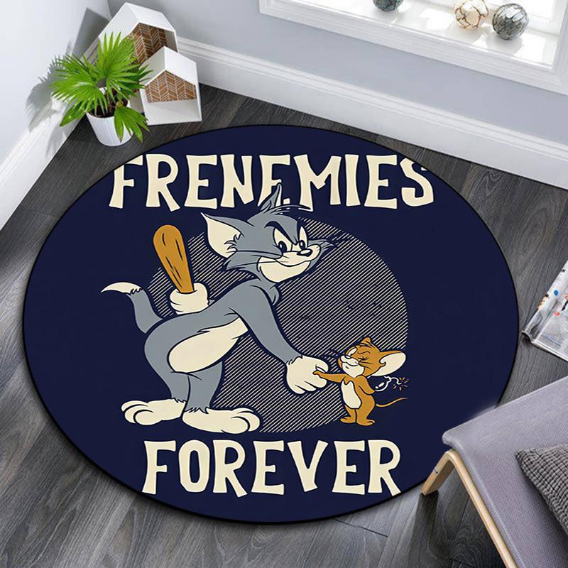 Tom and Jerry2 Round Area Rug,Carpet Rug for Living Room Bedroom Sofa Playroom Decor,Non-slip Floor Mat