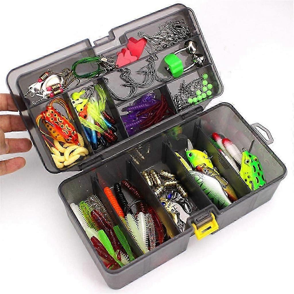 Fishing Lure Kits Mixed Universal Artificial Soft Baits Set Including Spinning Lures, Plastic Worms, Frogs, Single Hooks, Swivels and Tackle Bo