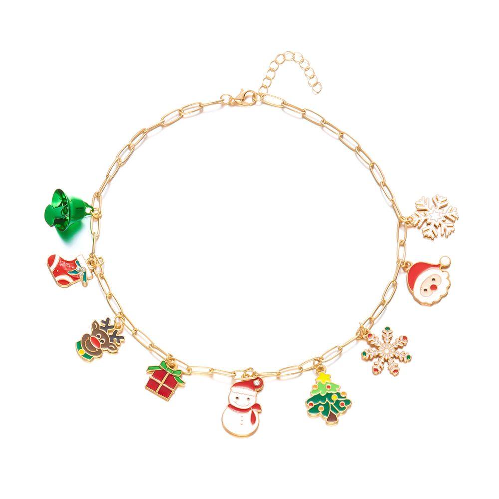 Alloy Metal Christmas Necklace Rhinestone Santa Claus Bracelet Holiday Accessories For Women Girls