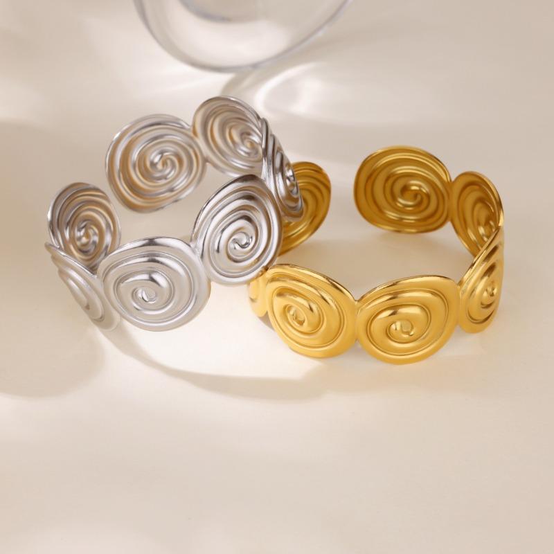 Wind real gold stainless steel bracelet women's simple marine series threaded circle pattern opening bracelet jewelry