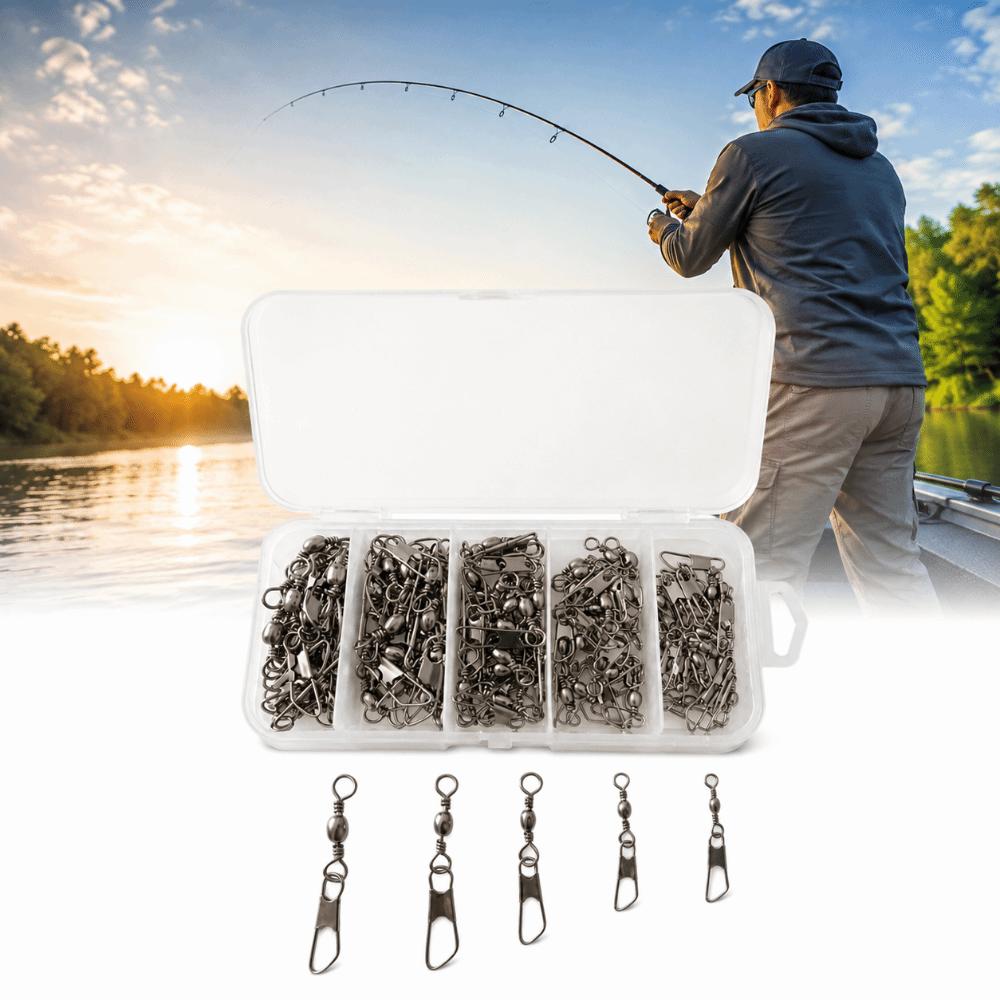 160PCS with Safety Snap Fishing Barrel Swivel Fishing Line Connector  Saltwater Fishing