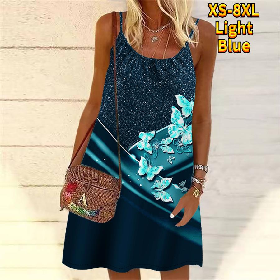 Women Flower Butterfly In Music Score Printed Mini Dress Sleeveless Party Dress Summer Beach Dress Sundress