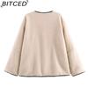 BITCED Women's Spring/Autumn Plus Size Casual Oversized Shearling O-Neck Jacket