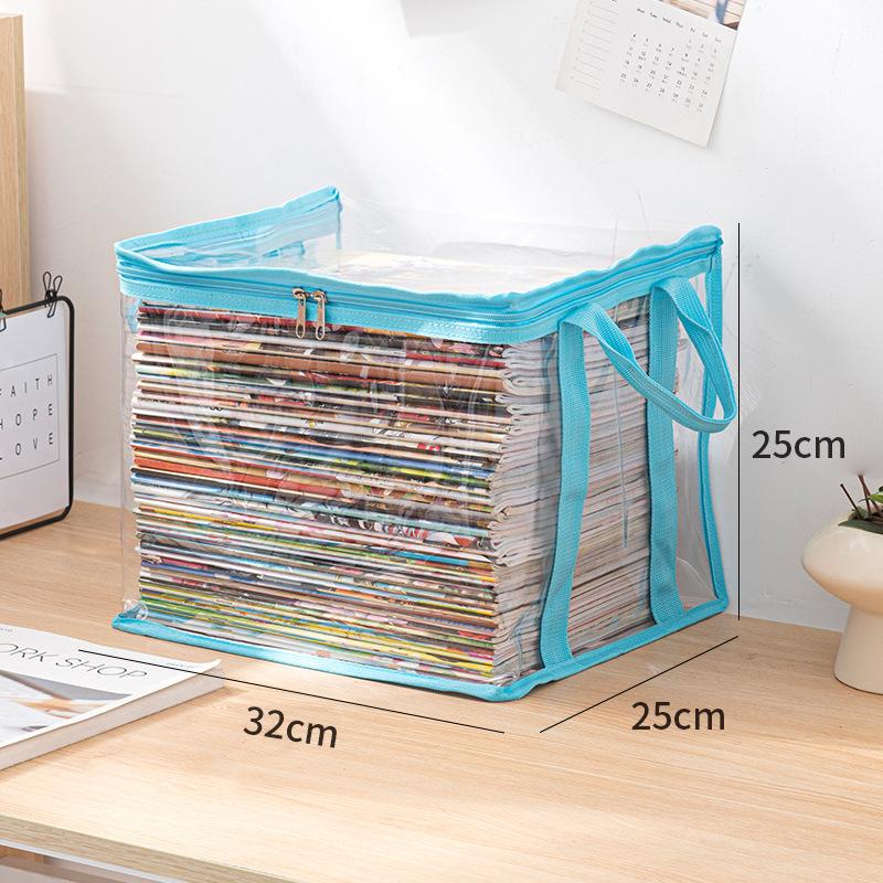 Transparent Foldable Book Storage Organizer With Zipper Lid Portable Handles For Home Office Student Dorm Use