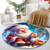 Santa and Reindeer Under Snowy Sky Print round rug, living room, bedroom, playroom carpet, non slip floor mat, gift