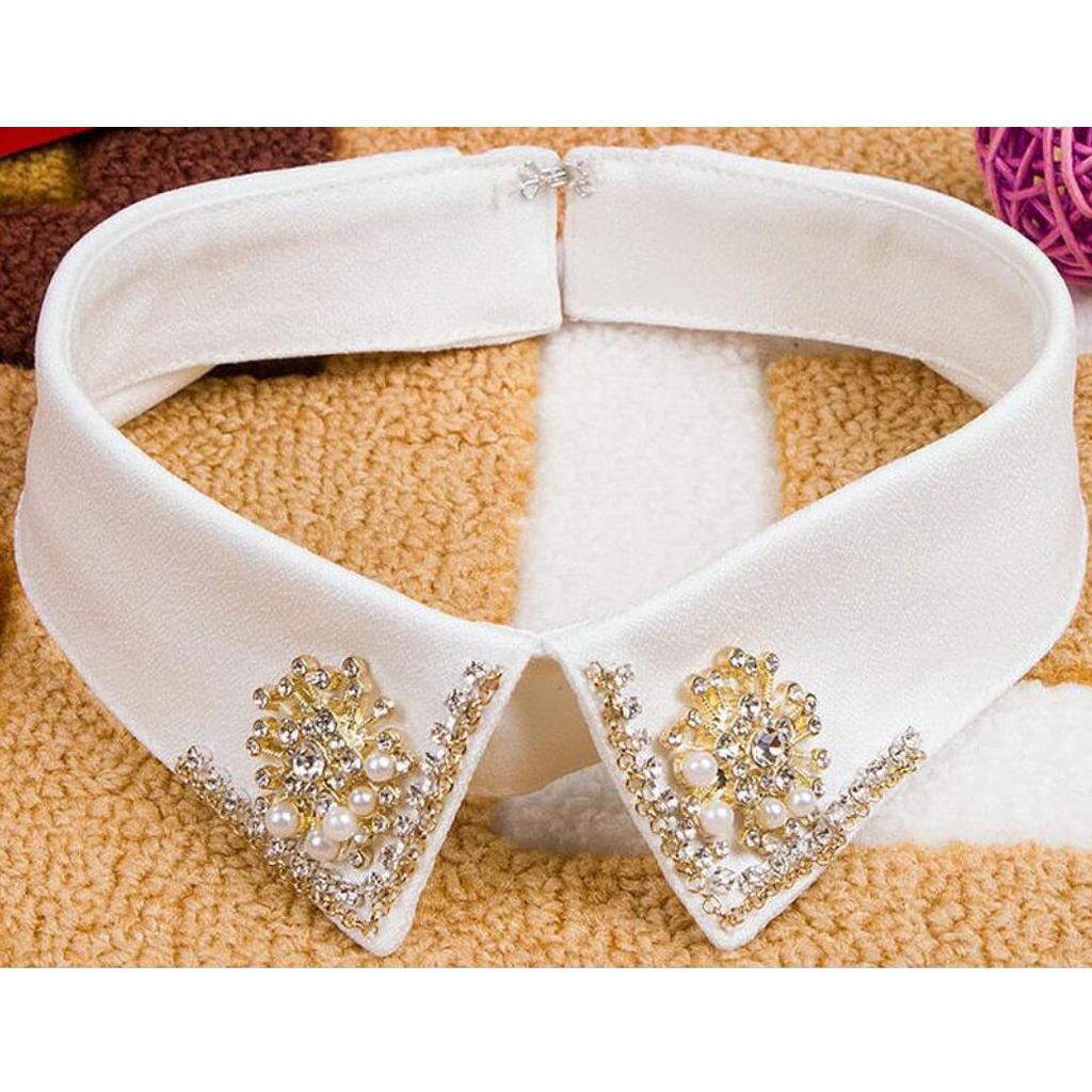 Colletto Chiffon Rimovibile con Decorazioni di Strass Mezzo Colletto per Uniformi e Spilla Decorazione per Abiti