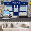 2D Cartoon Police Station Backdrop with Police Car & Wanted Posters