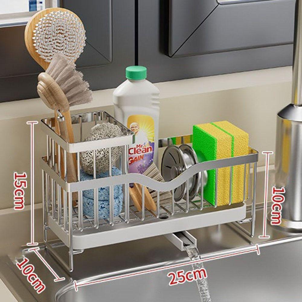 Waterproof Self-Draining Sink Shelf Black/Silver Sink Drain Rack Soap Sponge Holder Countertop