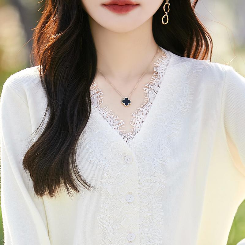 Women's Wool Sweater Qinghe Cashmere 50% Silk 50% Wool Autumn and Winter Wool Cardigan Soft and Warm