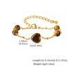 Heart-shaped Tiger Eye Natural Stone Charm Bracelet for Women, Stainless Steel Link Chain Waterproof Gold Plated Jewelry Gift