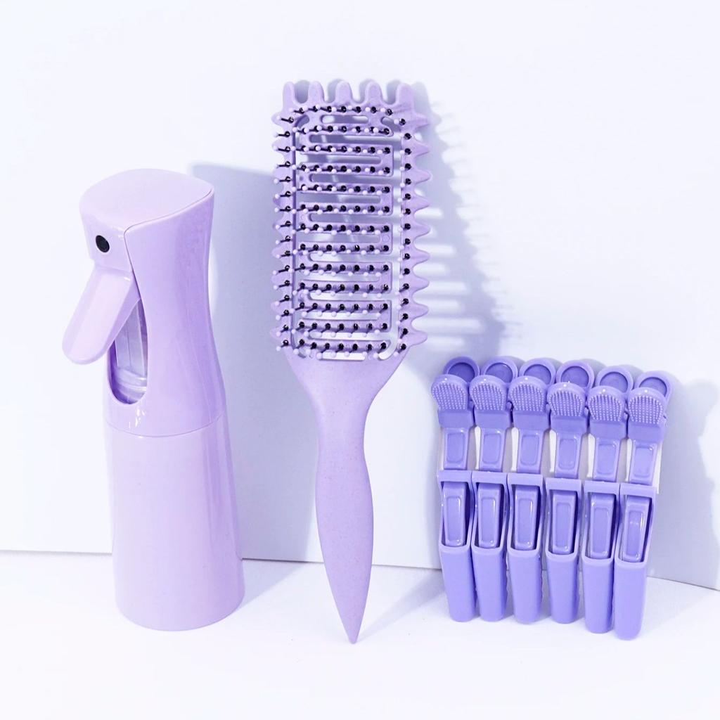 8pcs of hairdressing kit,spray bottle,hollow ventilated hair combs and alligator shaped hair clips,Special for real hair wigs