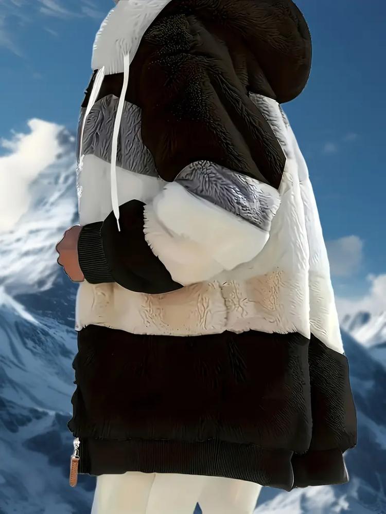 Women's Stylish Fleece-Lined Hooded Winter Coat with Zipper Pockets - Warm Plush,Casual Fall/Winter Jacket for Outdoor Comfort, Ladies Winter Coats