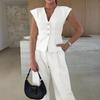 European and American Wide Shoulder V-neck Slim fit Vest High Waist Wide Leg Pants Top Set Pants and Tops Set