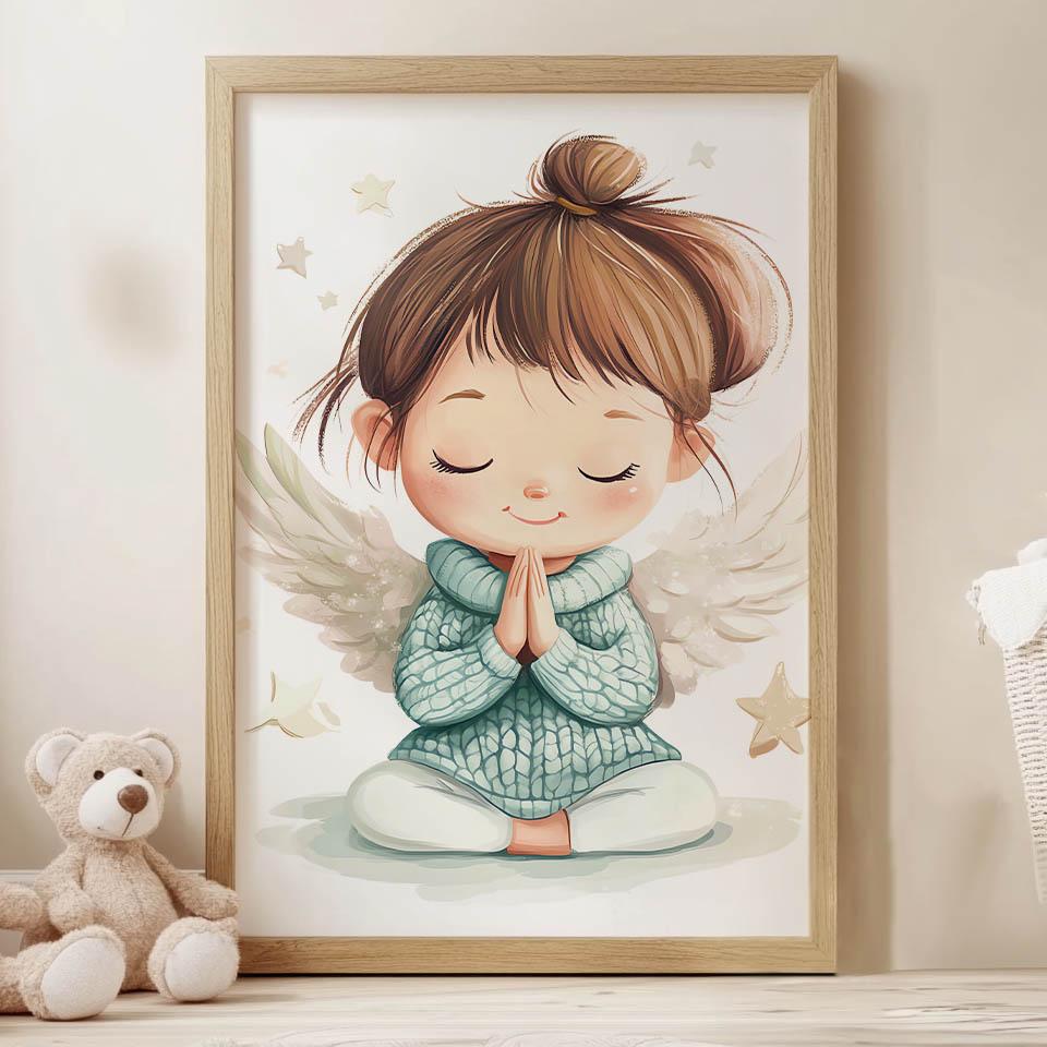 Prayer of the Little Angel Prayer of the Little Angel, 70X100 Cm, Dark Brown Wooden Frame, 230 Gsm Matte Paper