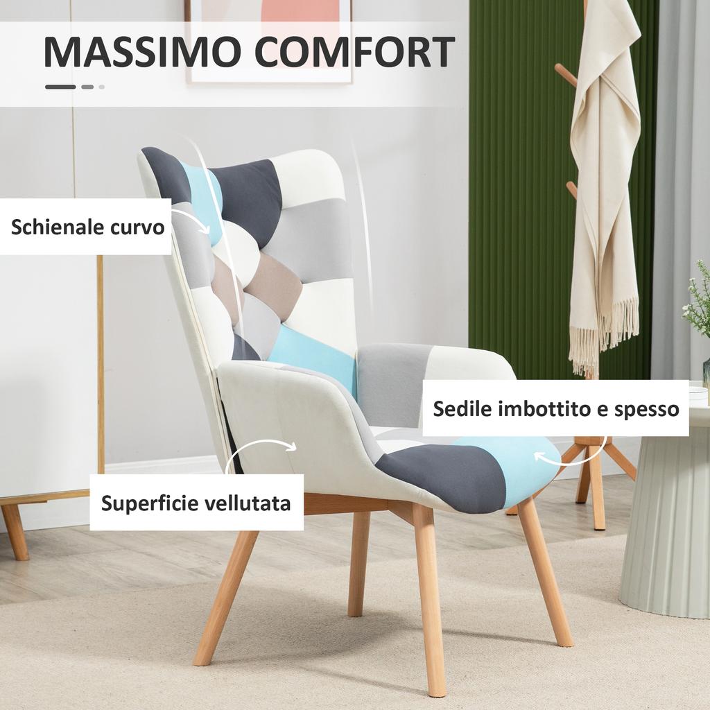 Bedroom Armchair In Tufted Velvet and Wooden Legs, 66x76x98cm, Multicolour