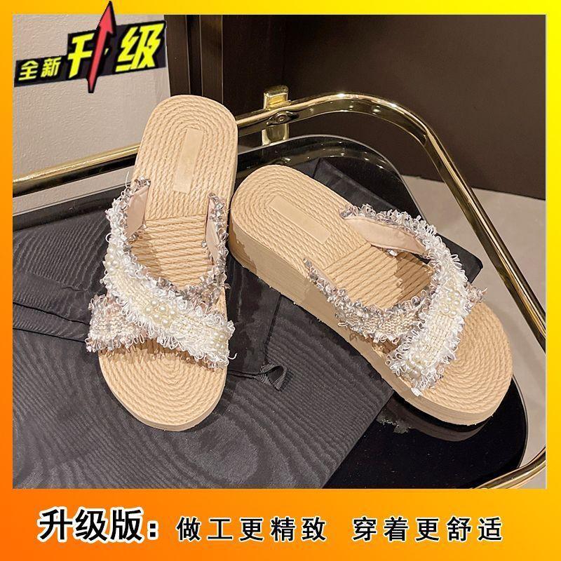 2025 summer new cross-strapped slippers women's fashion going out Xiaoxiang sandals thick-soled beach cool slippers
