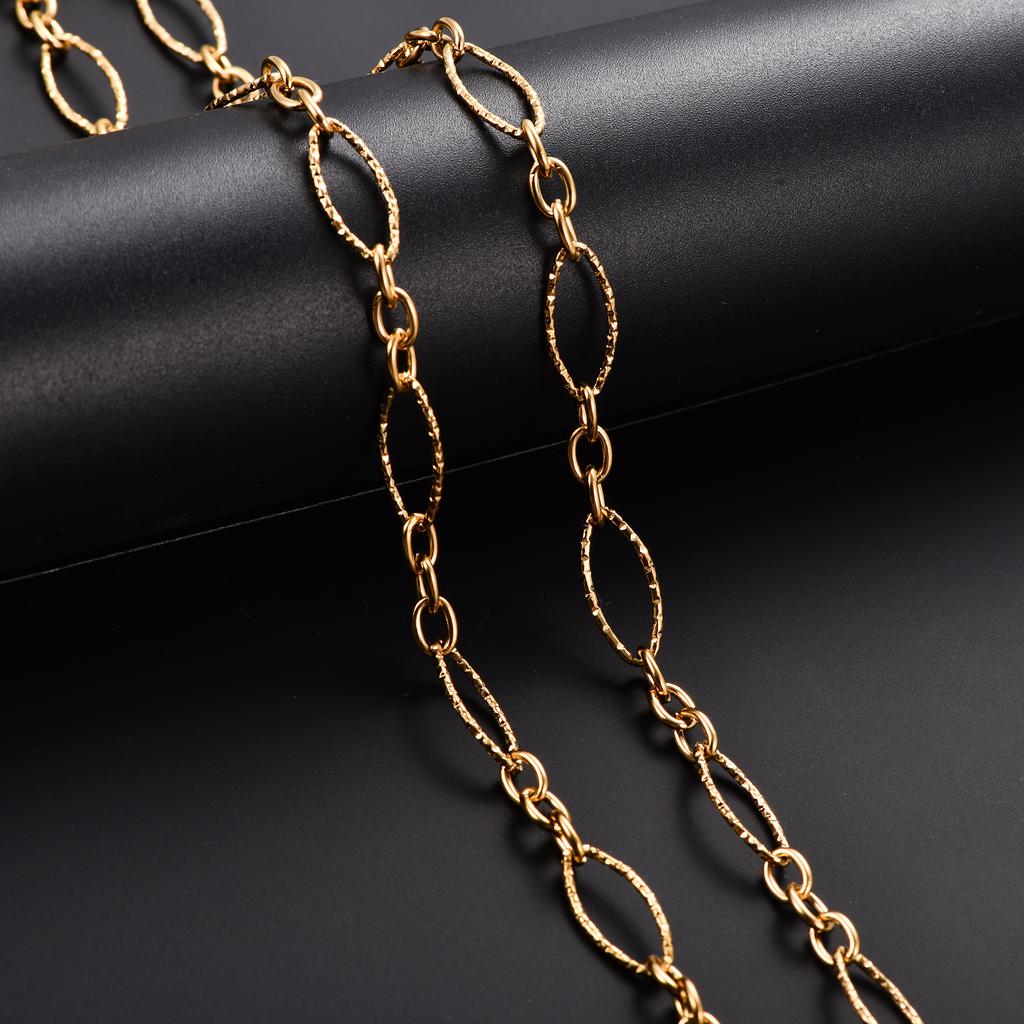6.5/7/8mm Chic Glitter Stainless Steel Link Cut Oval Figaro Chain Necklace for Women Men Geometric Rhombus Choker Metal Jewelry