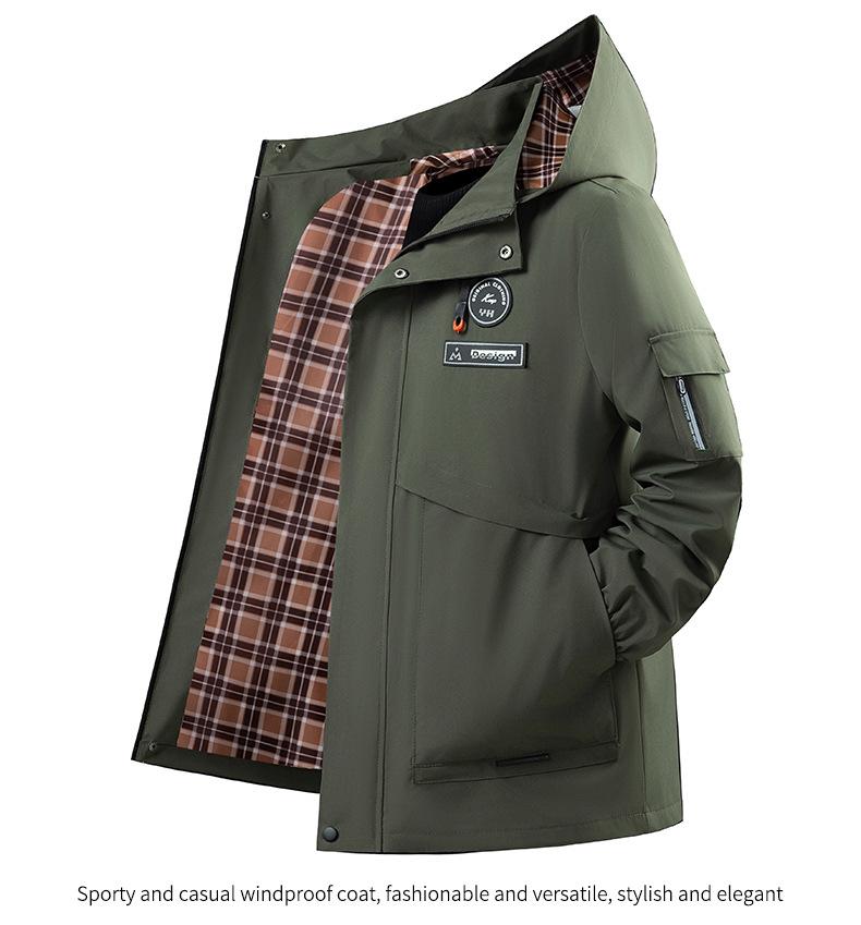 European Men's Casual Hooded Windbreaker Jacket with Detachable Hood, Plus Size.