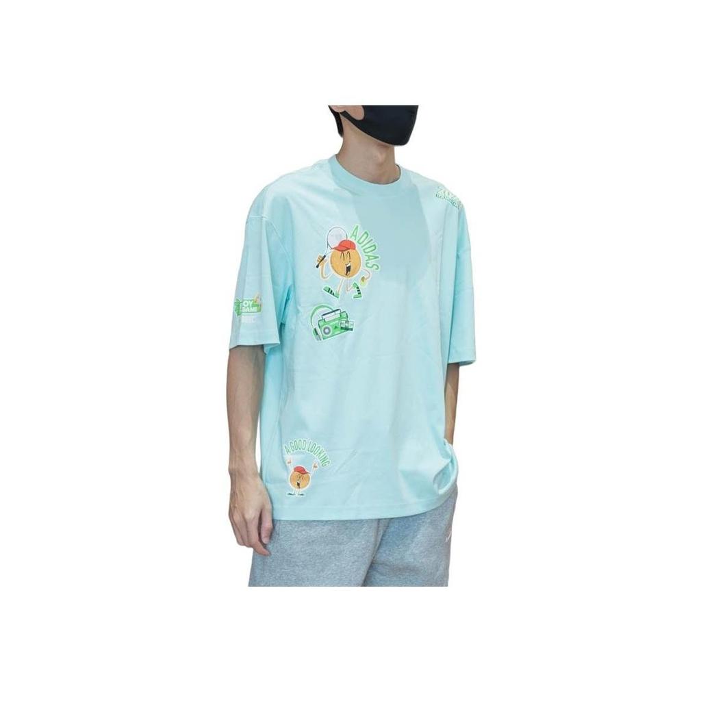 adidas Cartoon Print Casual Short Sleeve T-Shirt Unisex Tops Light-Aqua-Blue JE0951