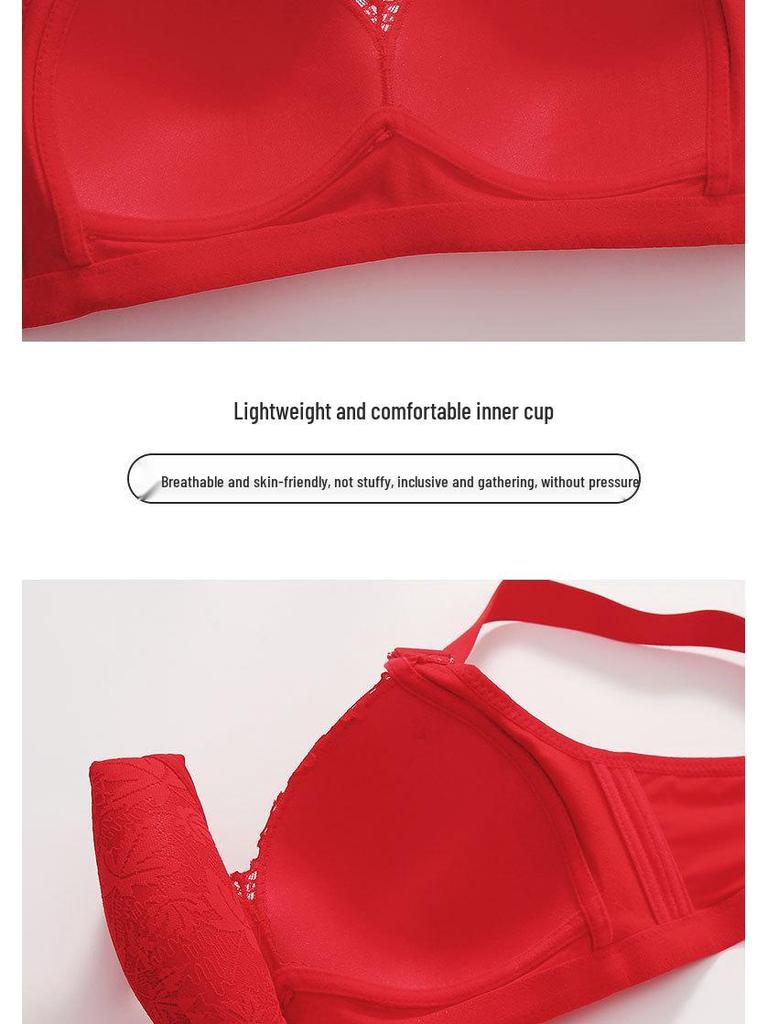 Roter Spitze Plus Size Drahtloser Dünnkorb-BH mit stilvollem Rücken