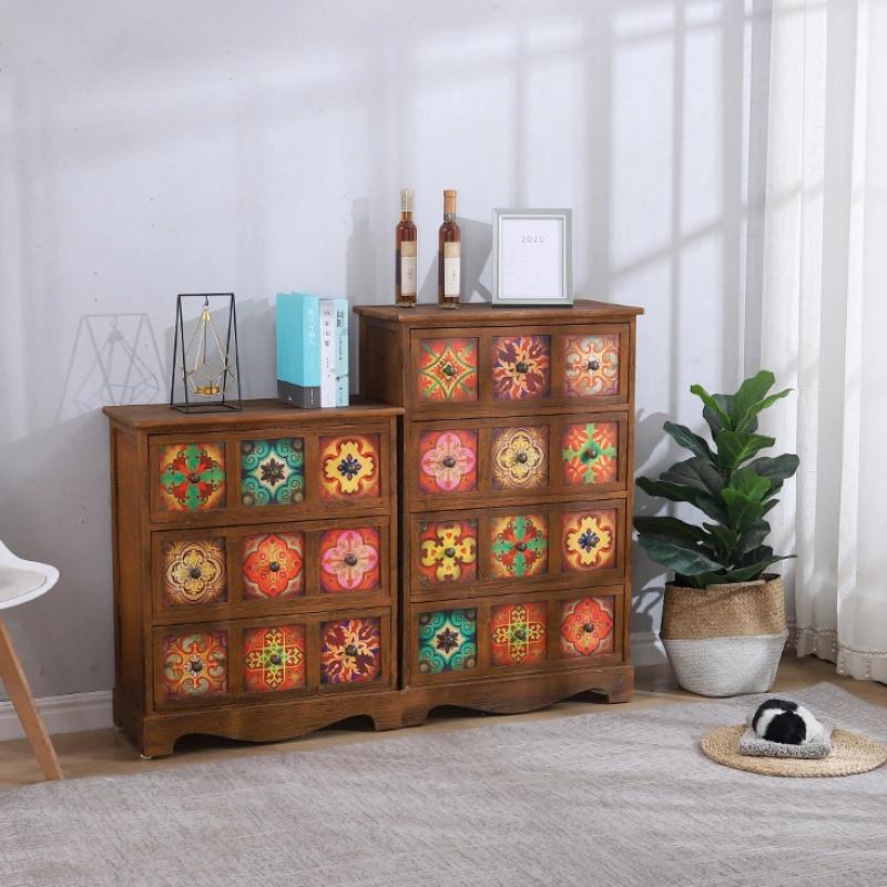 Multi-storey Locker Living Room Retro Storage Cabinet  American Bedside Table Bedroom Wide Cabinet Nightstand Home Furniture
