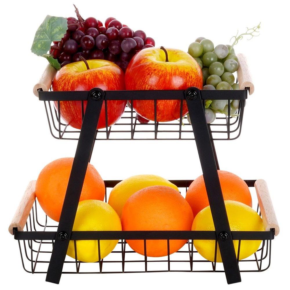 2-Tier Black Metal Fruit Basket 28x17.5x21cm