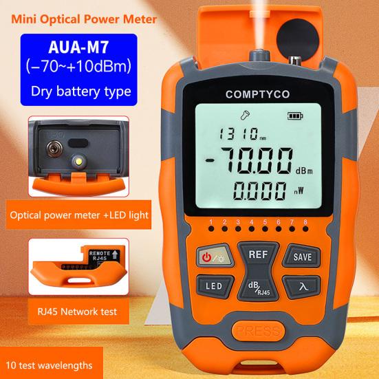 

AUA-M7 Измеритель оптической мощности Многофункциональный большой дисплей с подсветкой Мини Портативный тестер оптоволоконного кабеля 70-+10 дБм Сетевые инструменты