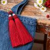 Versatile Keychain with Double Tassels Designs Polyester Silk Fringe with Loop for Keys Bags Decoration