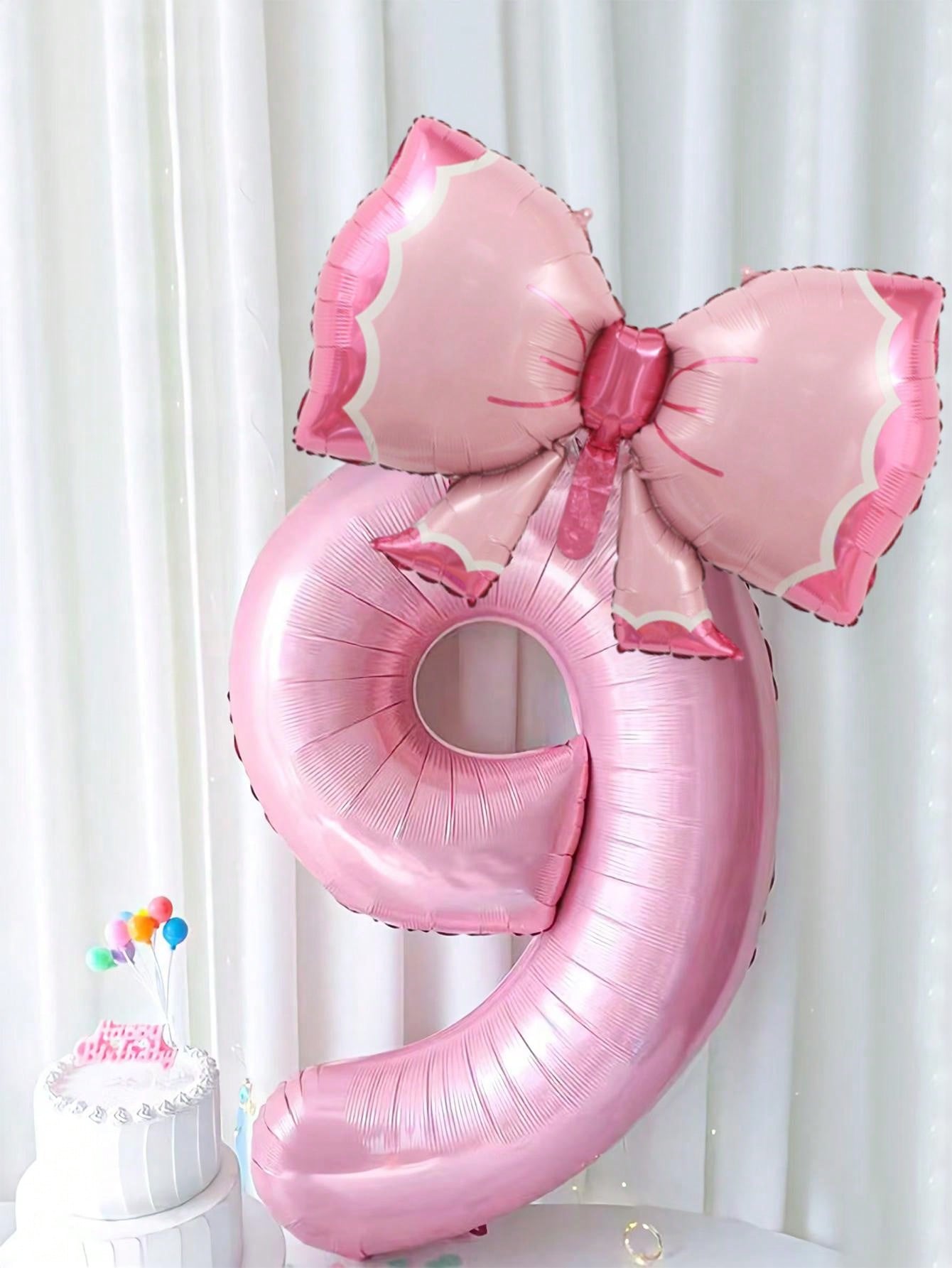

2 гігантські рожеві повітряні кулі з числами з краваткою-метеликом - 32-дюймовий декор для святкування дня народження, підходить для ювілею, дня народження, прикраси для свята дитини 9 рожевий