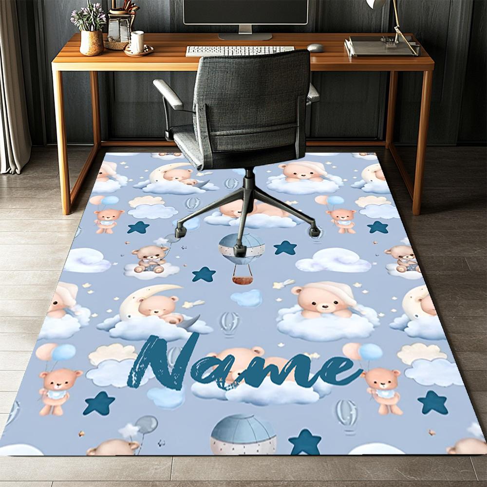 Custom Name Bear Printed Carpet,Rug for Office Chair Living Room Bedroom Kitchen Room Decor Gifts.