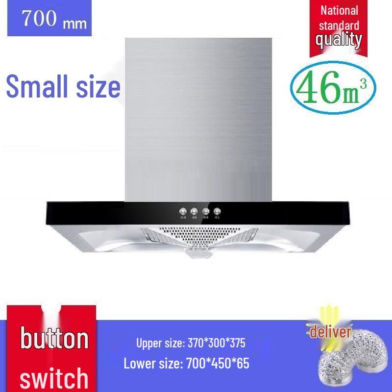 Compact 60-70cm Euro Style Top-Mount Range Hood with Large Suction for Small Apartments.