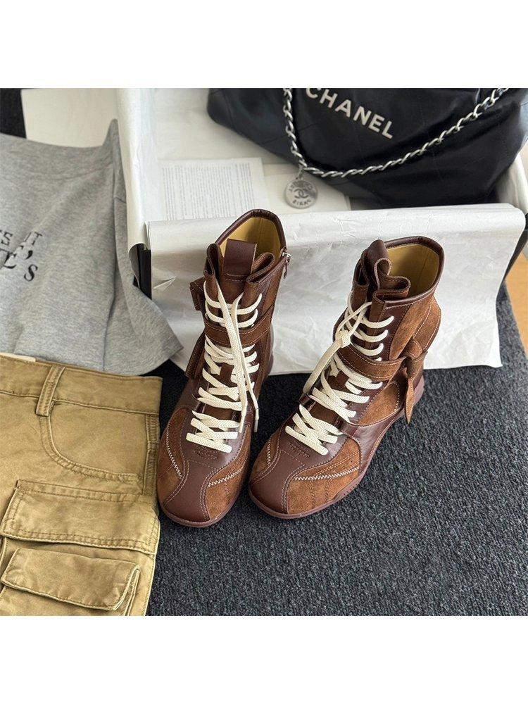 

Ретро средние боксерские ботинки женские 2025 осень новые в британском стиле ботинки Мартин Meimerad платформа короткие ботинки 40 темно-коричневого